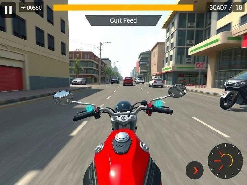 Fast Cycles Madhapur gameplay screenshot showing motorcycle racing through Indian city streets